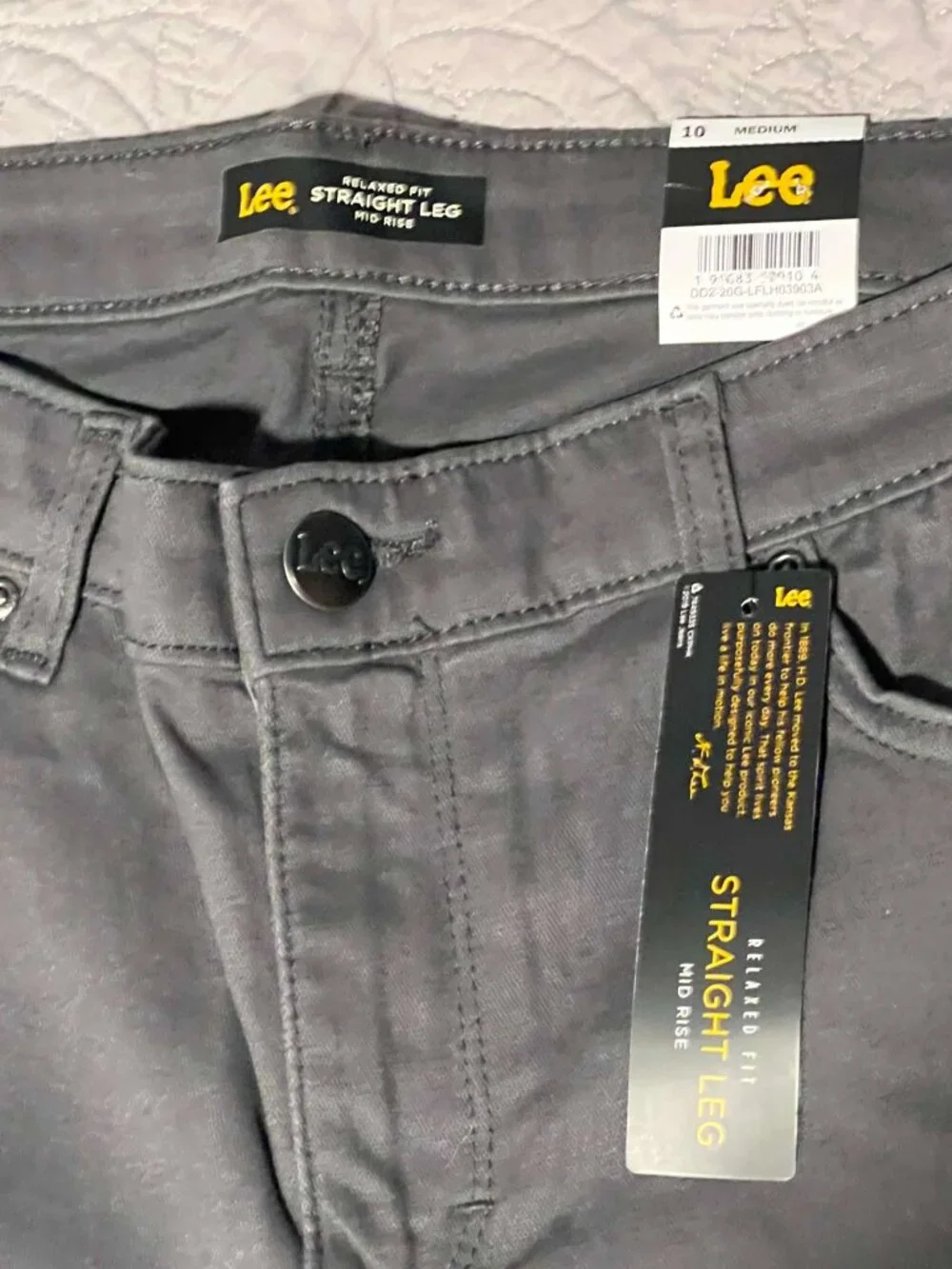 Lee Relaxed Fit Straight Leg Pants Charcoal Grey Size 10